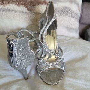Shimmering Silver Strappy Heels